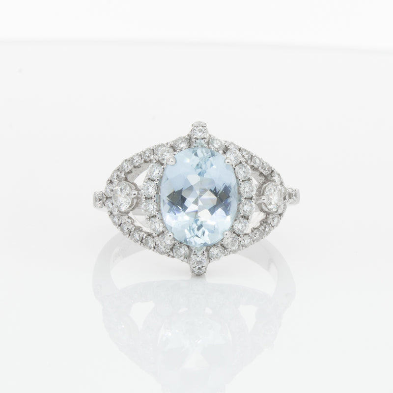 18ct White Gold Aquamarine & Diamond Ring-Ring-Walker & Hall