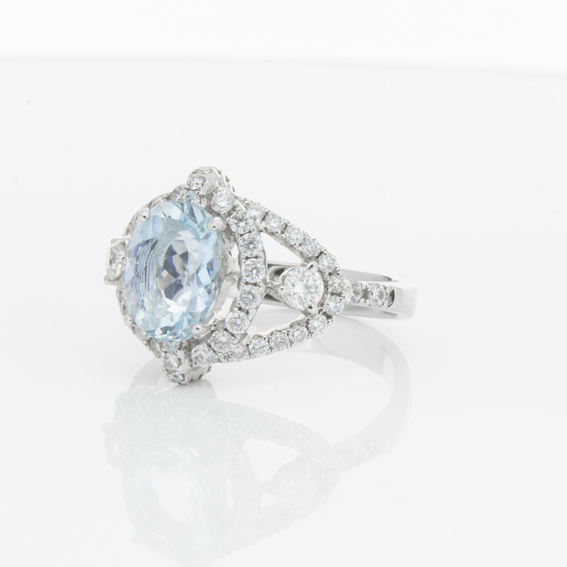 18ct White Gold Aquamarine & Diamond Ring-Ring-Walker & Hall