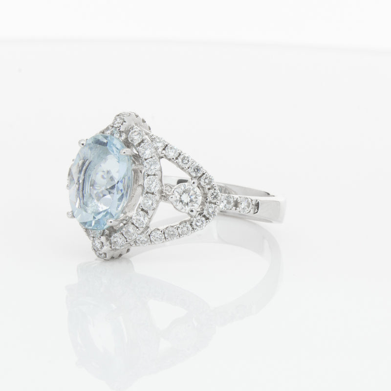 18ct White Gold Aquamarine & Diamond Ring-Ring-Walker & Hall