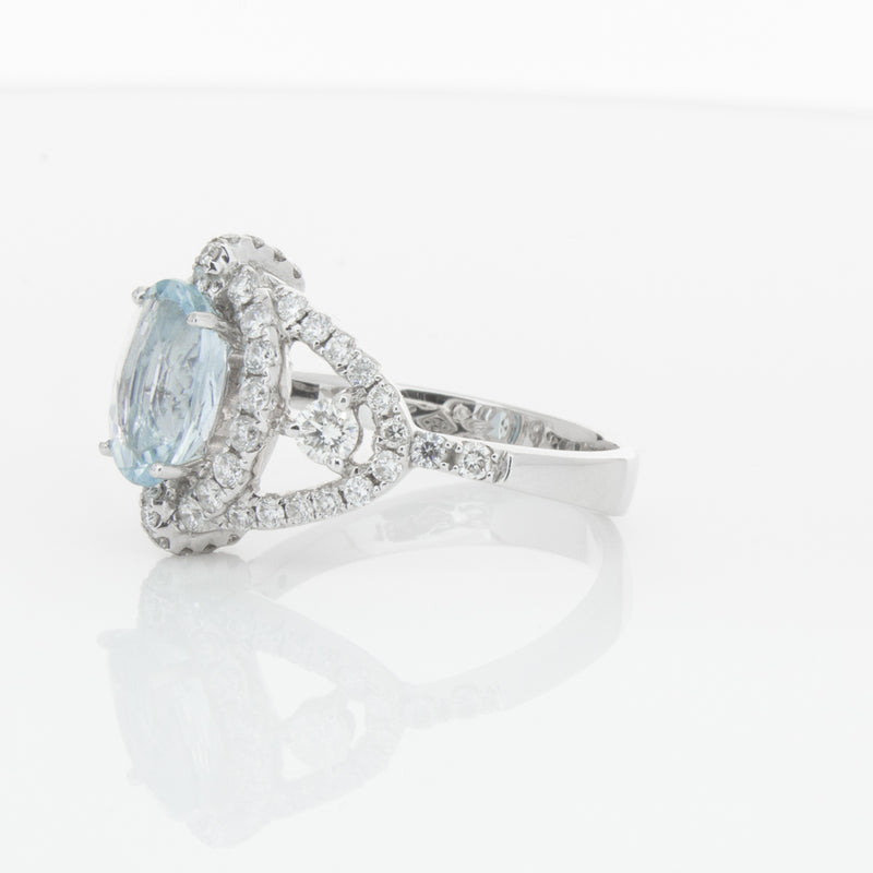 18ct White Gold Aquamarine & Diamond Ring-Ring-Walker & Hall