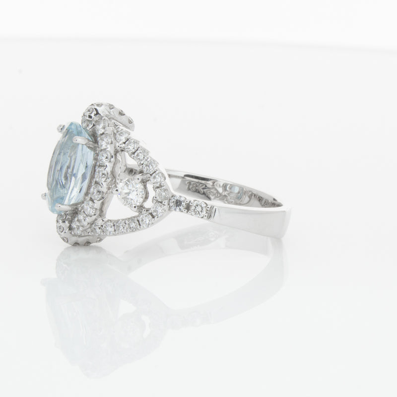 18ct White Gold Aquamarine & Diamond Ring-Ring-Walker & Hall
