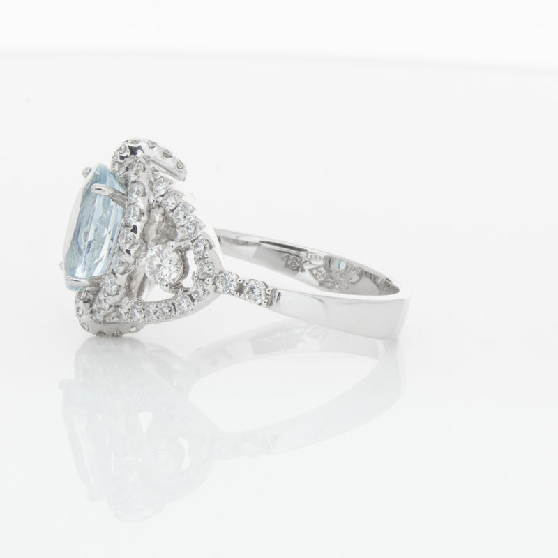 18ct White Gold Aquamarine & Diamond Ring-Ring-Walker & Hall