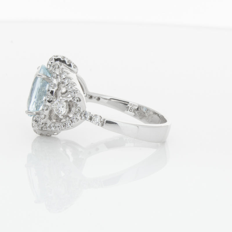 18ct White Gold Aquamarine & Diamond Ring-Ring-Walker & Hall