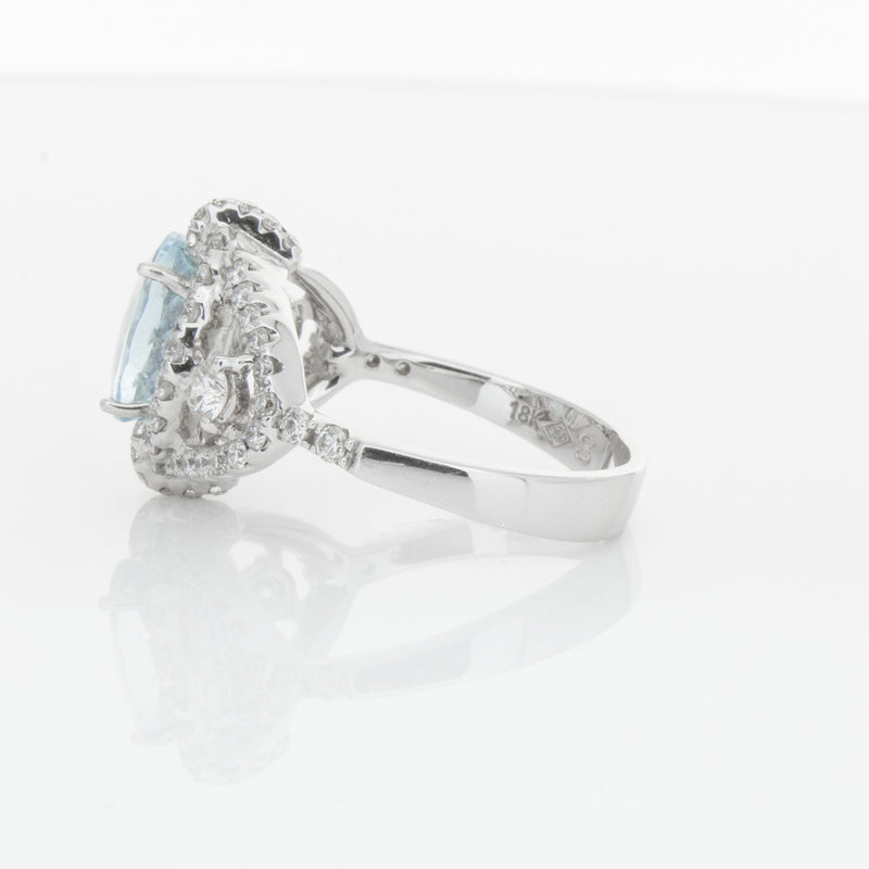 18ct White Gold Aquamarine & Diamond Ring-Ring-Walker & Hall