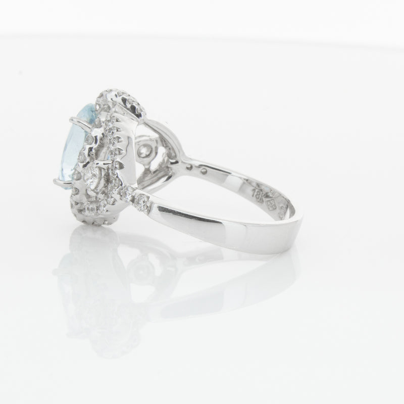 18ct White Gold Aquamarine & Diamond Ring-Ring-Walker & Hall