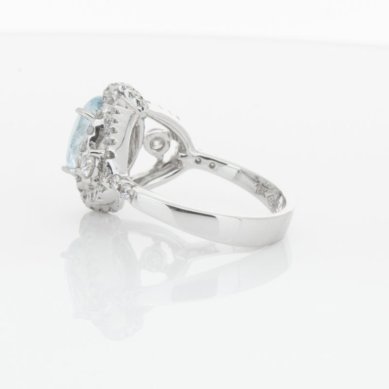 18ct White Gold Aquamarine & Diamond Ring-Ring-Walker & Hall