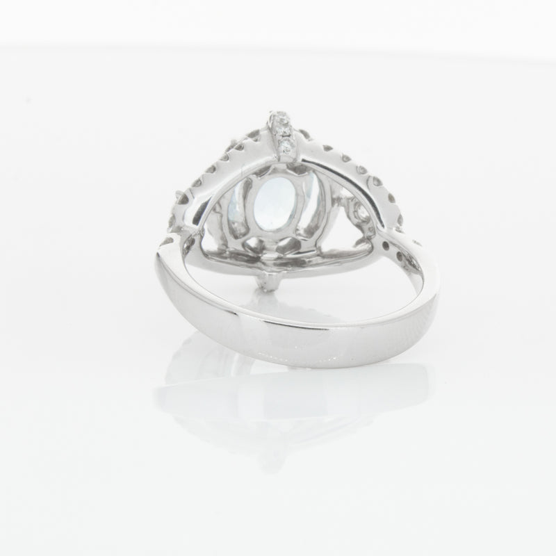 18ct White Gold Aquamarine & Diamond Ring-Ring-Walker & Hall