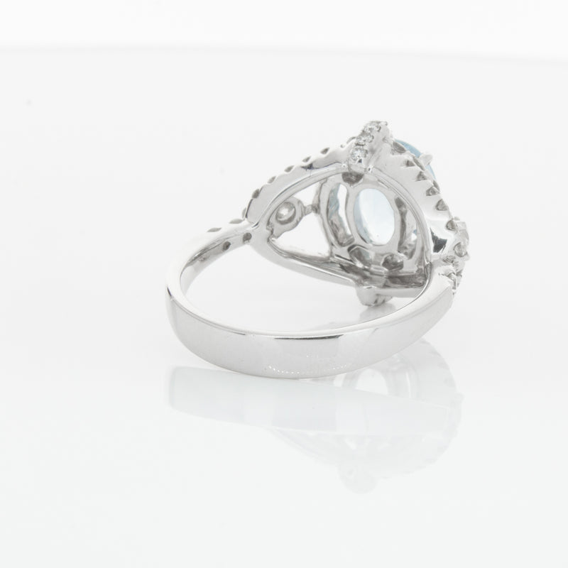 18ct White Gold Aquamarine & Diamond Ring-Ring-Walker & Hall