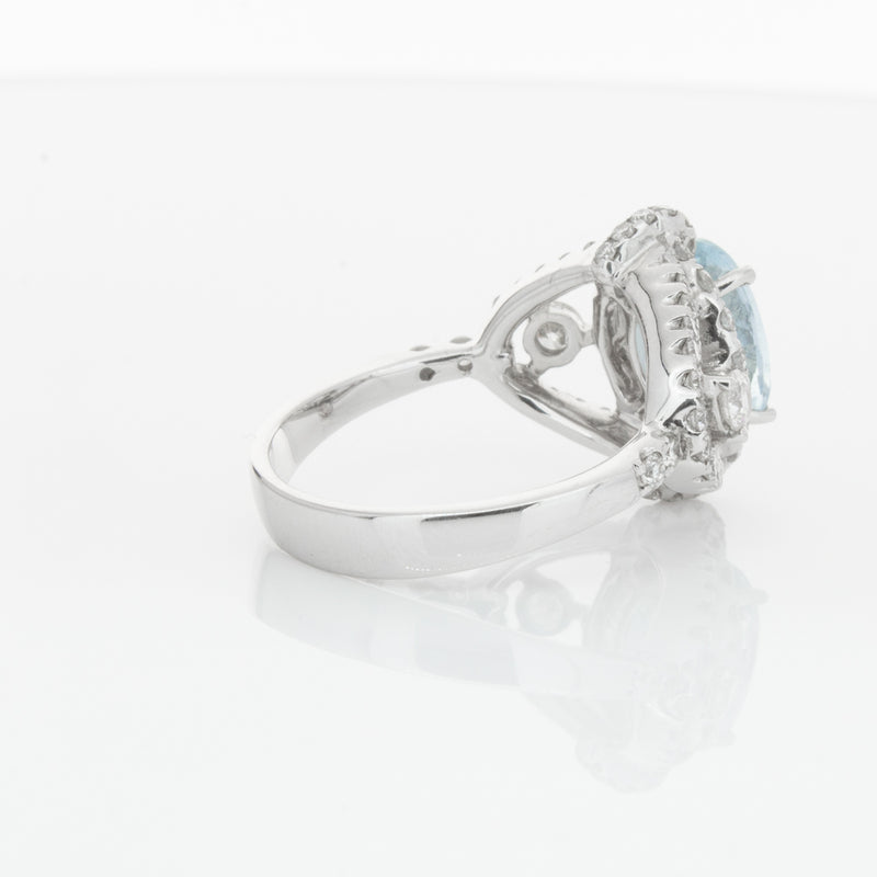 18ct White Gold Aquamarine & Diamond Ring-Ring-Walker & Hall