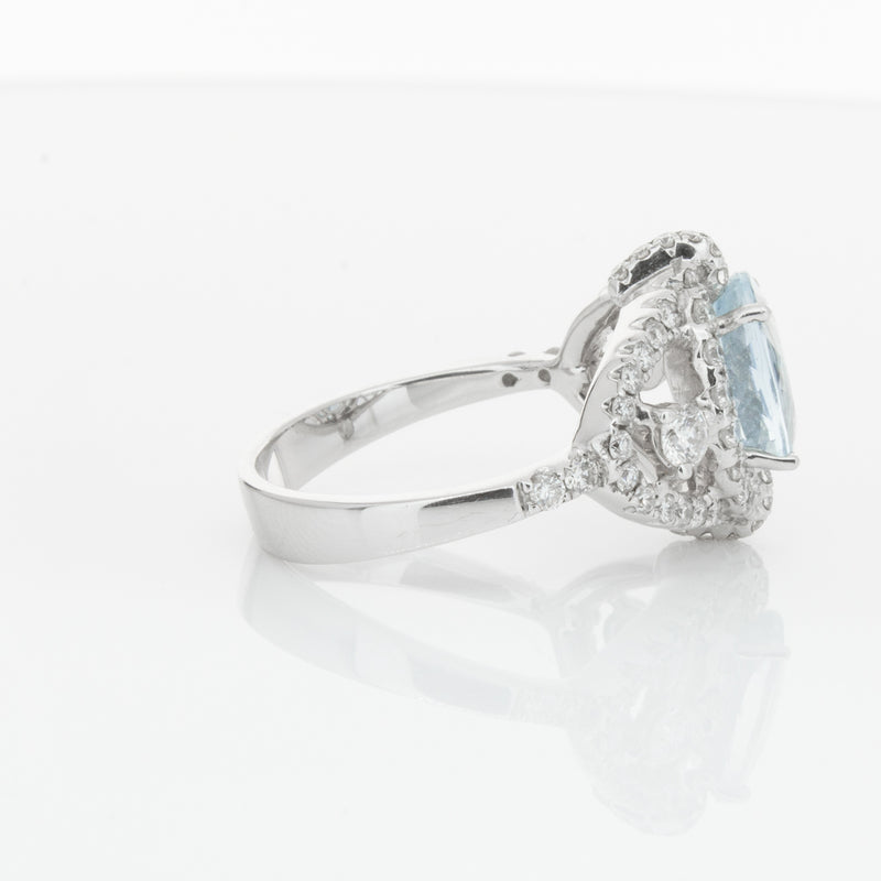 18ct White Gold Aquamarine & Diamond Ring-Ring-Walker & Hall