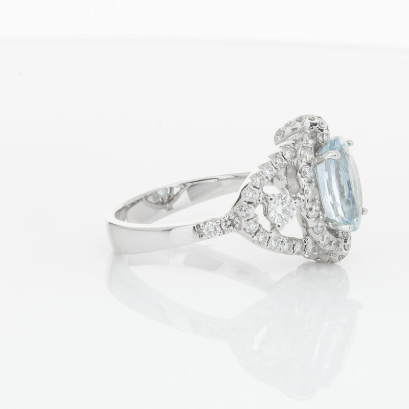 18ct White Gold Aquamarine & Diamond Ring-Ring-Walker & Hall