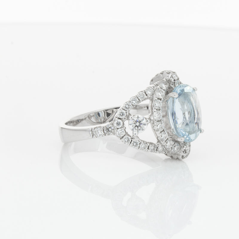 18ct White Gold Aquamarine & Diamond Ring-Ring-Walker & Hall