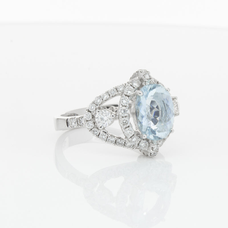 18ct White Gold Aquamarine & Diamond Ring-Ring-Walker & Hall