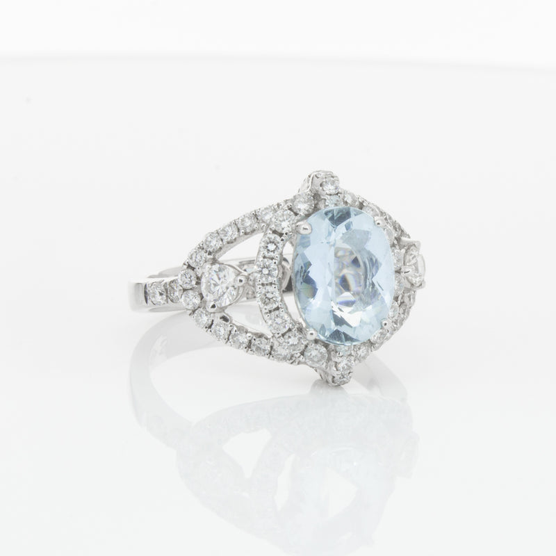 18ct White Gold Aquamarine & Diamond Ring-Ring-Walker & Hall