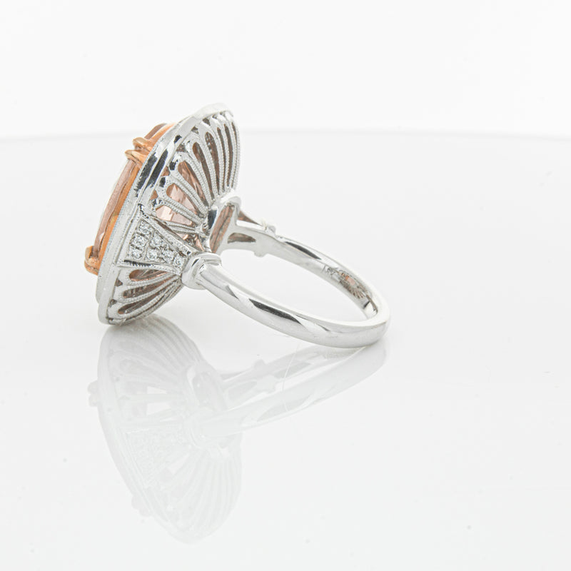 18ct White & Rose Gold Morganite & Diamond Halo Ring-Ring-Walker & Hall