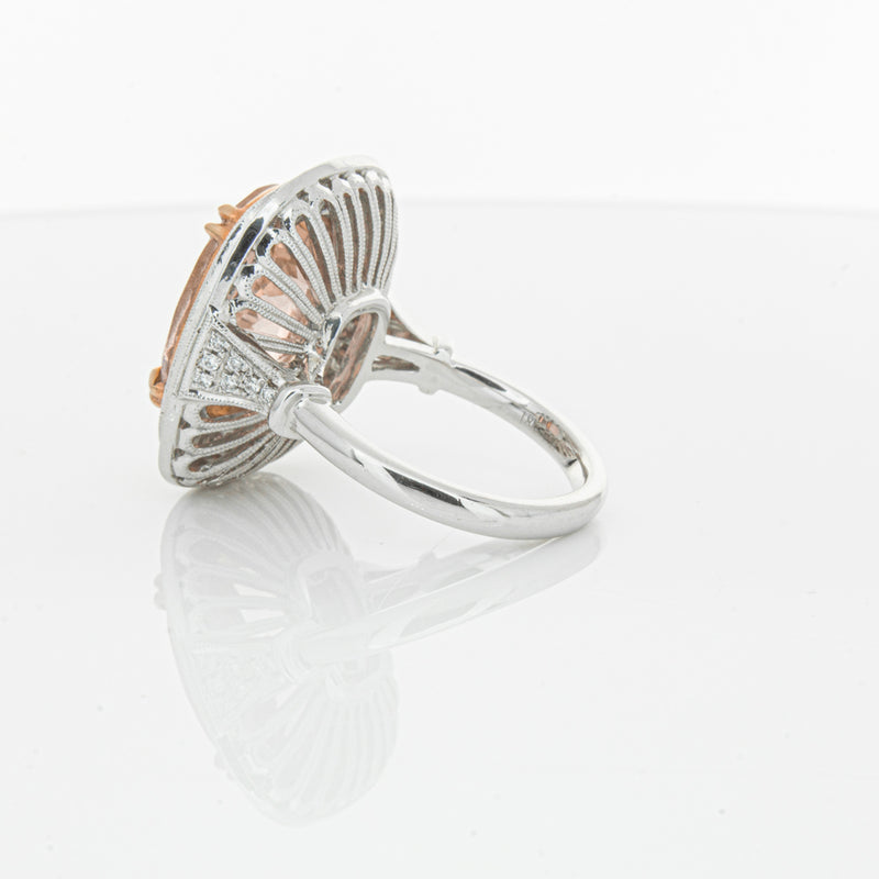 18ct White & Rose Gold Morganite & Diamond Halo Ring-Ring-Walker & Hall