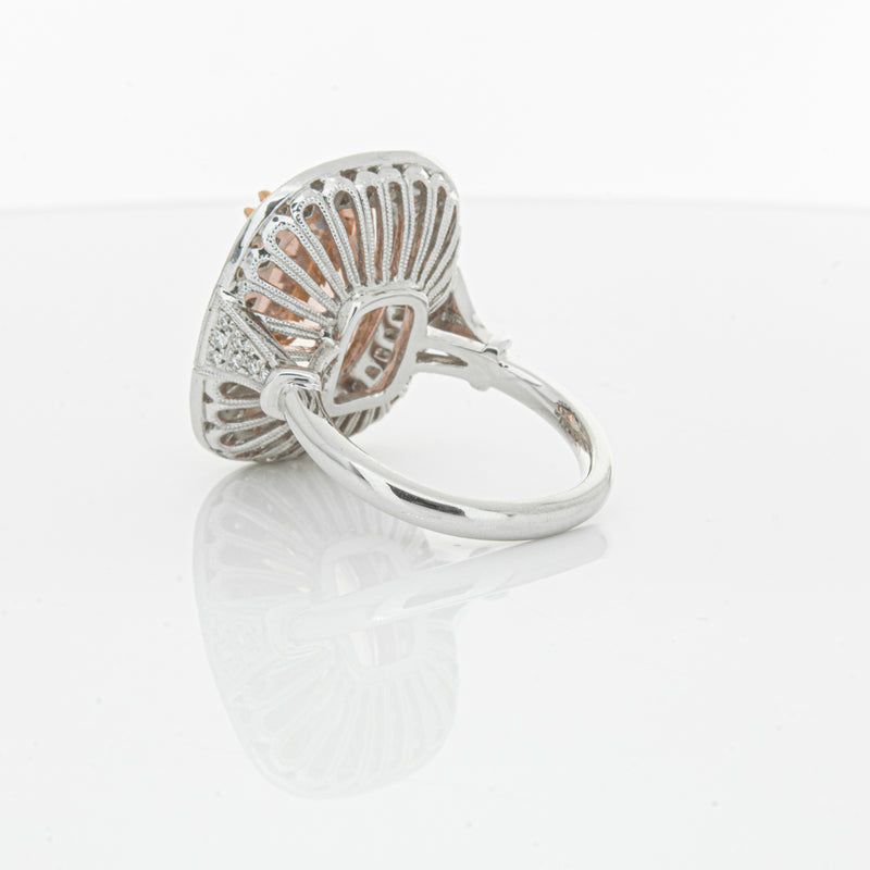 18ct White & Rose Gold Morganite & Diamond Halo Ring-Ring-Walker & Hall