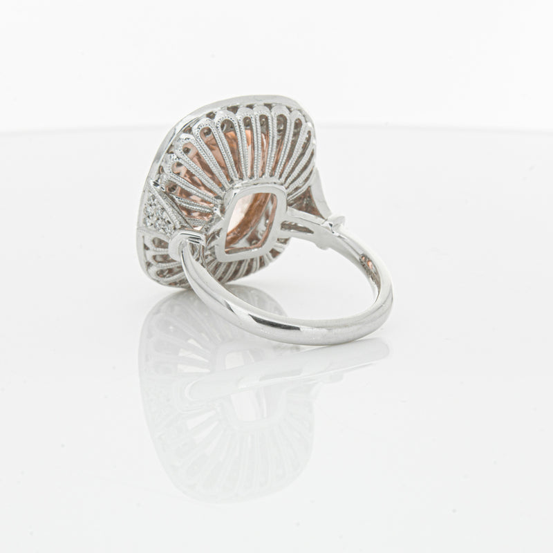 18ct White & Rose Gold Morganite & Diamond Halo Ring-Ring-Walker & Hall