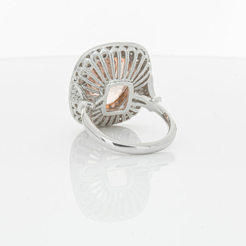 18ct White & Rose Gold Morganite & Diamond Halo Ring-Ring-Walker & Hall