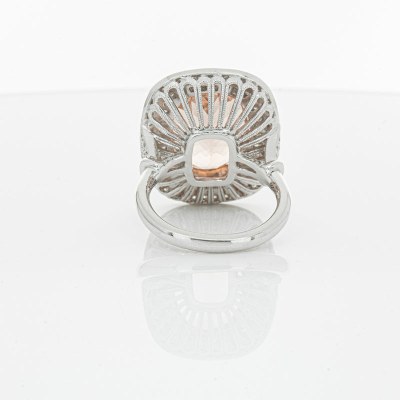 18ct White & Rose Gold Morganite & Diamond Halo Ring-Ring-Walker & Hall