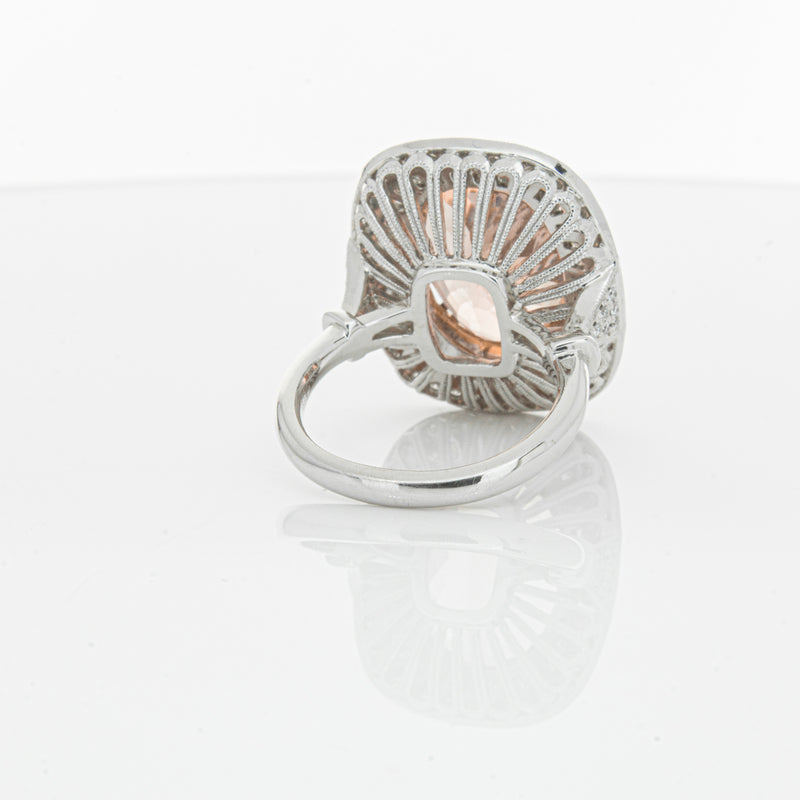 18ct White & Rose Gold Morganite & Diamond Halo Ring-Ring-Walker & Hall