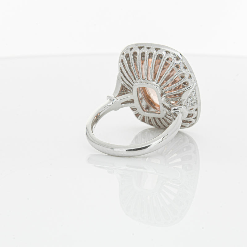 18ct White & Rose Gold Morganite & Diamond Halo Ring-Ring-Walker & Hall