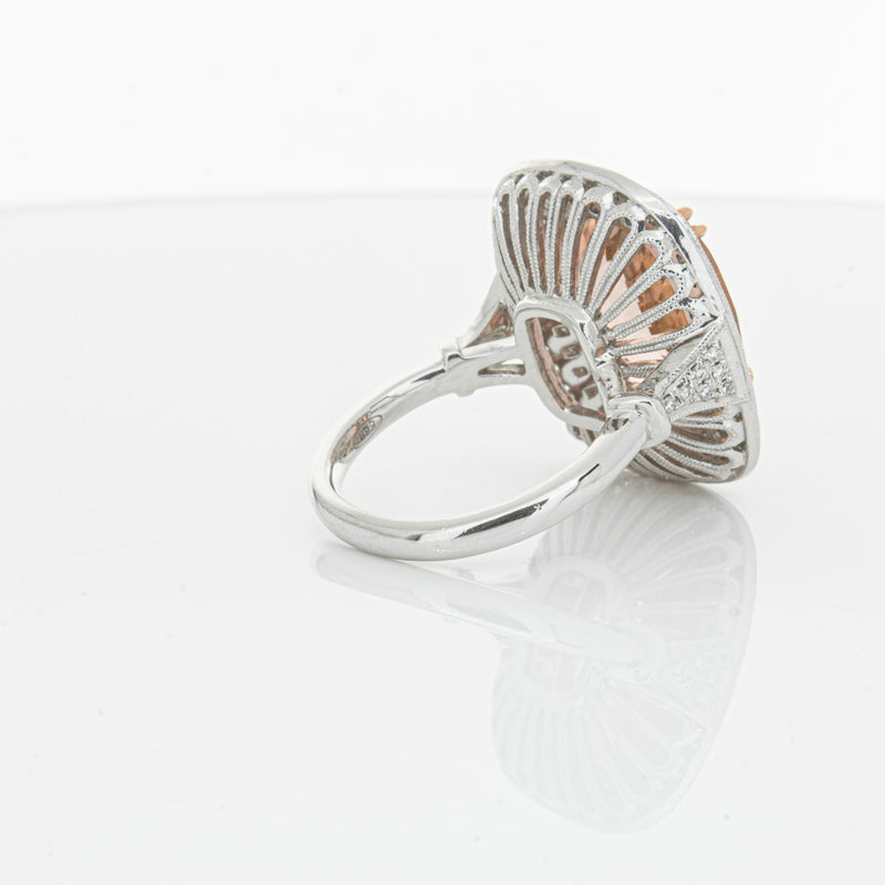 18ct White & Rose Gold Morganite & Diamond Halo Ring-Ring-Walker & Hall