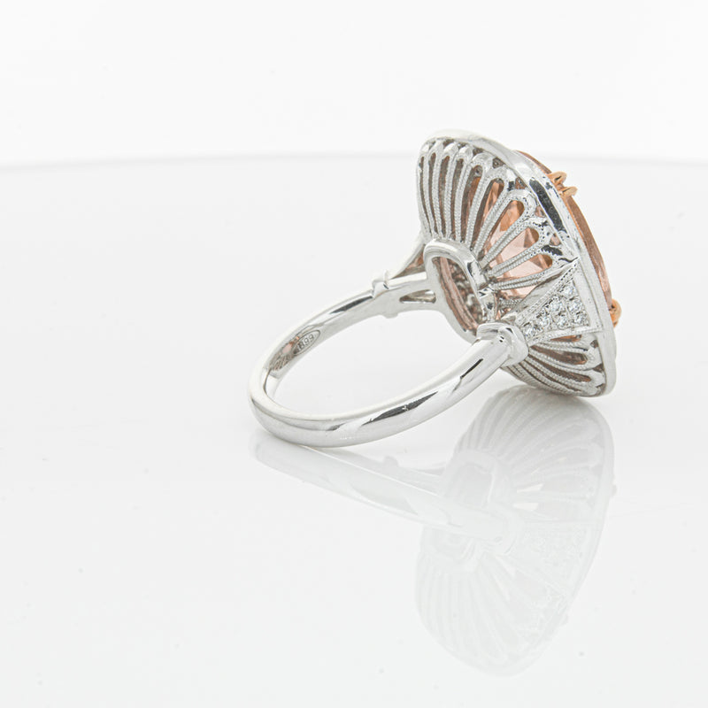 18ct White & Rose Gold Morganite & Diamond Halo Ring-Ring-Walker & Hall