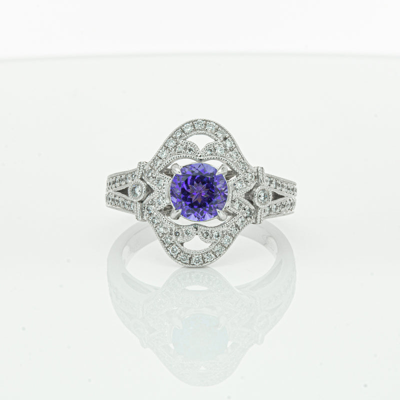18ct White Gold .97ct Tanzanite & Diamond Halo Ring-Ring-Walker & Hall