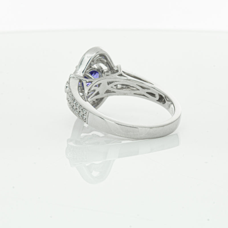 18ct White Gold .97ct Tanzanite & Diamond Halo Ring-Ring-Walker & Hall