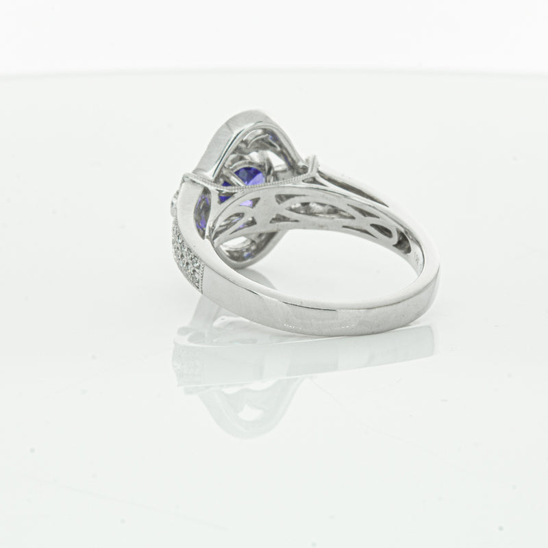 18ct White Gold .97ct Tanzanite & Diamond Halo Ring-Ring-Walker & Hall