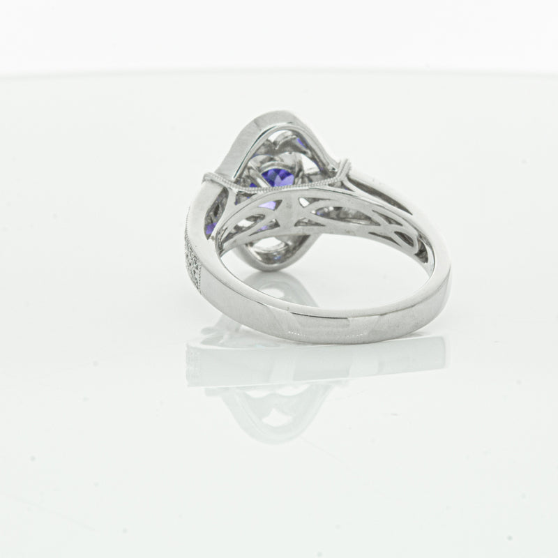 18ct White Gold .97ct Tanzanite & Diamond Halo Ring-Ring-Walker & Hall