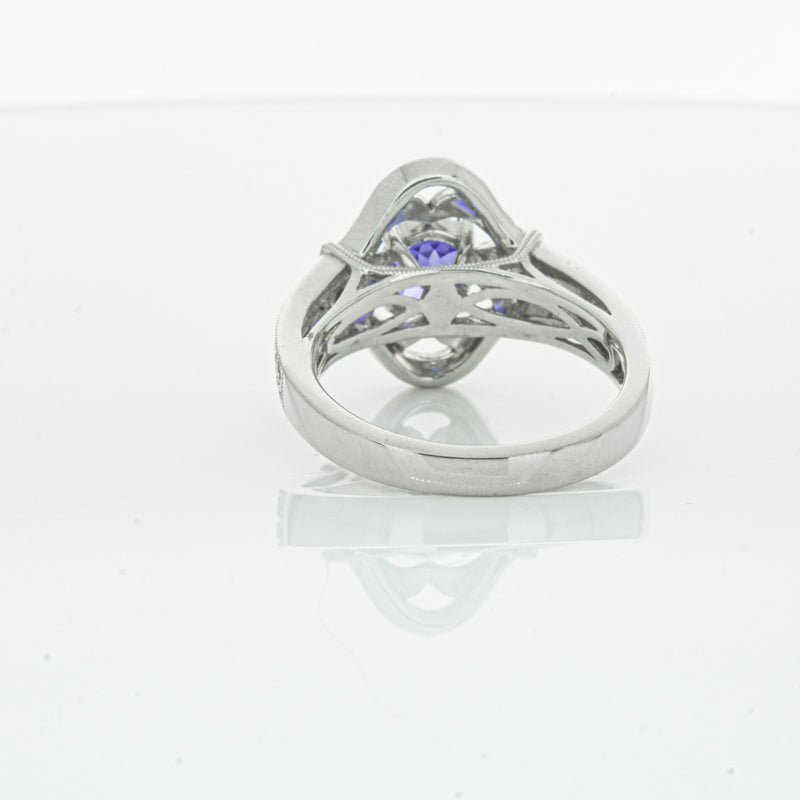 18ct White Gold .97ct Tanzanite & Diamond Halo Ring-Ring-Walker & Hall