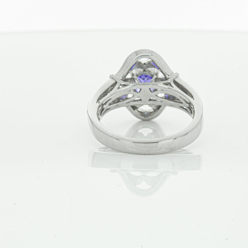18ct White Gold .97ct Tanzanite & Diamond Halo Ring-Ring-Walker & Hall