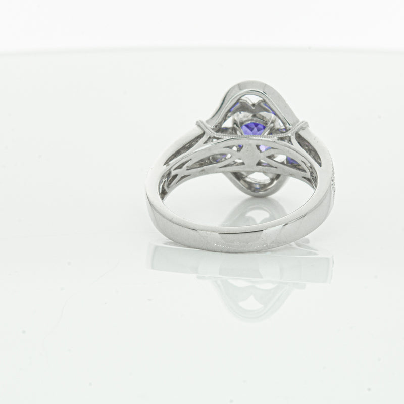 18ct White Gold .97ct Tanzanite & Diamond Halo Ring-Ring-Walker & Hall