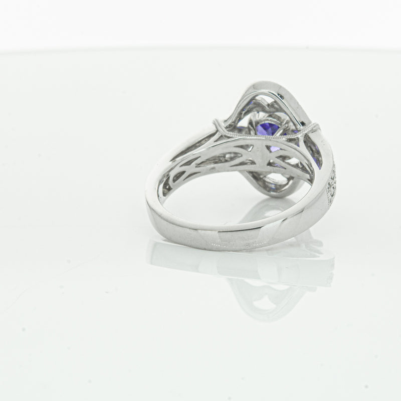 18ct White Gold .97ct Tanzanite & Diamond Halo Ring-Ring-Walker & Hall