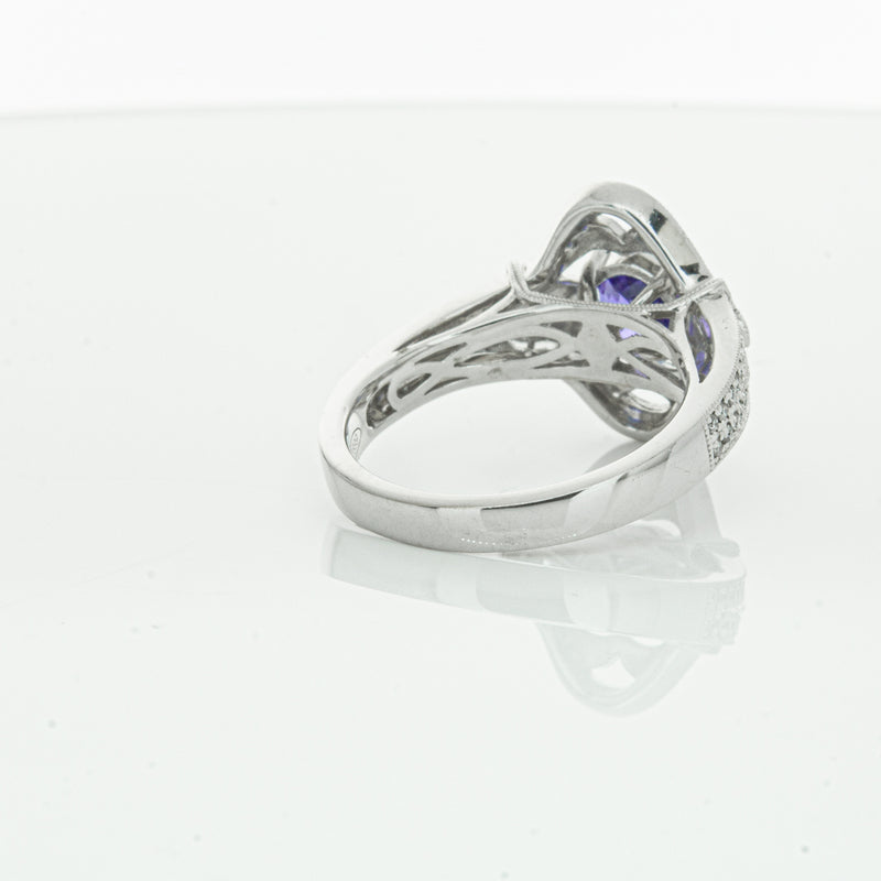 18ct White Gold .97ct Tanzanite & Diamond Halo Ring-Ring-Walker & Hall
