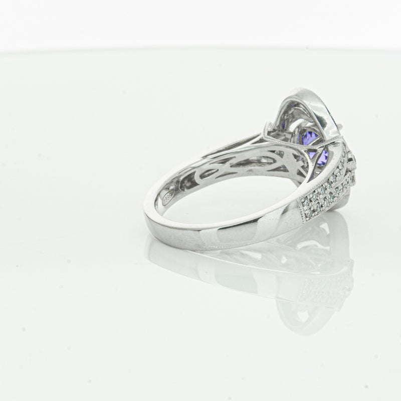 18ct White Gold .97ct Tanzanite & Diamond Halo Ring-Ring-Walker & Hall