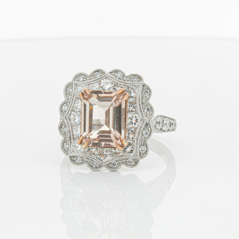 18ct White & Rose Gold 2.09ct Morganite & Diamond Ring-Ring-Walker & Hall