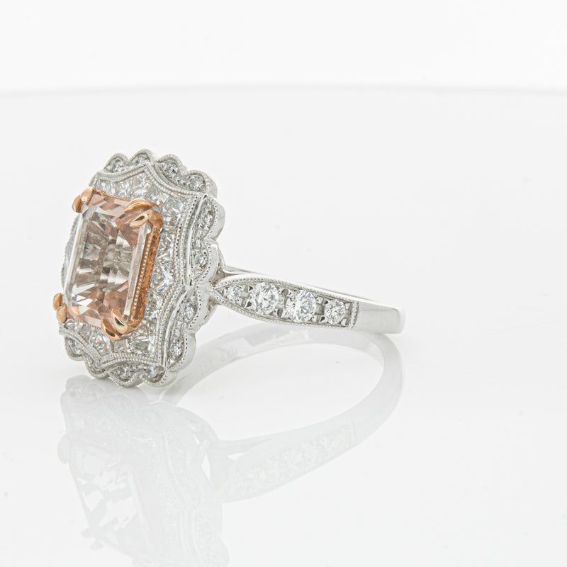18ct White & Rose Gold 2.09ct Morganite & Diamond Ring-Ring-Walker & Hall