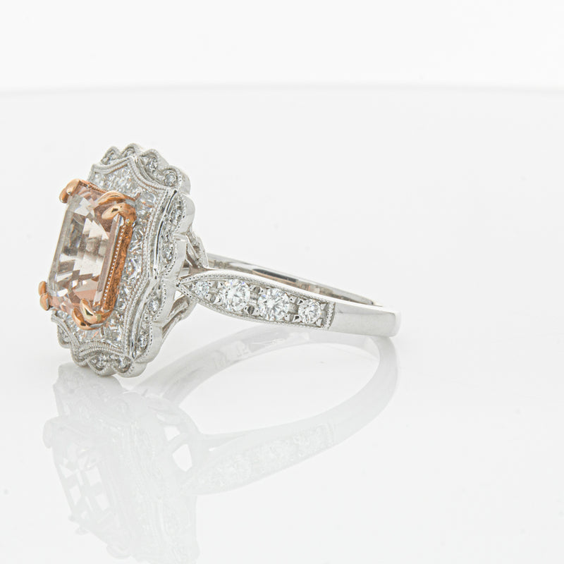 18ct White & Rose Gold 2.09ct Morganite & Diamond Ring-Ring-Walker & Hall