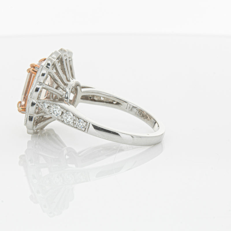 18ct White & Rose Gold 2.09ct Morganite & Diamond Ring-Ring-Walker & Hall
