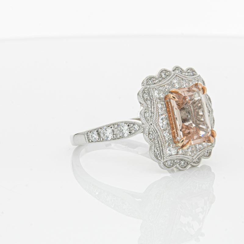 18ct White & Rose Gold 2.09ct Morganite & Diamond Ring-Ring-Walker & Hall