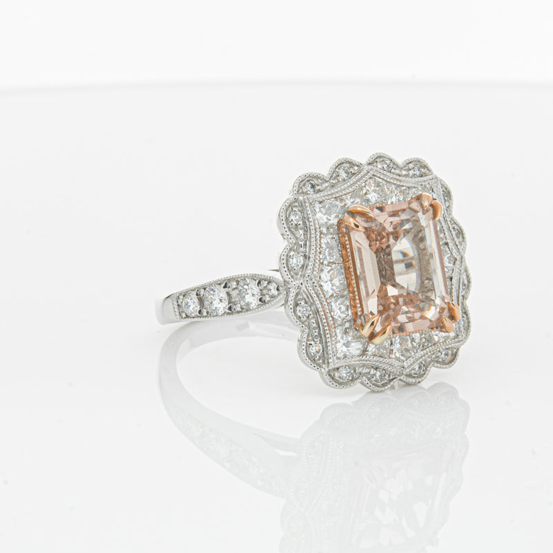 18ct White & Rose Gold 2.09ct Morganite & Diamond Ring-Ring-Walker & Hall