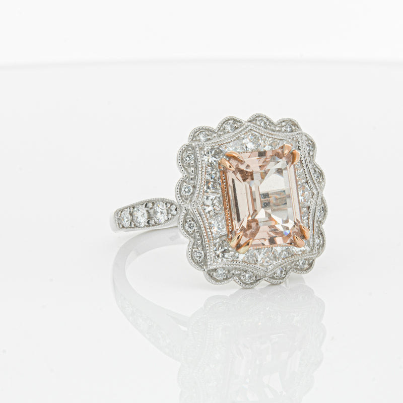 18ct White & Rose Gold 2.09ct Morganite & Diamond Ring-Ring-Walker & Hall