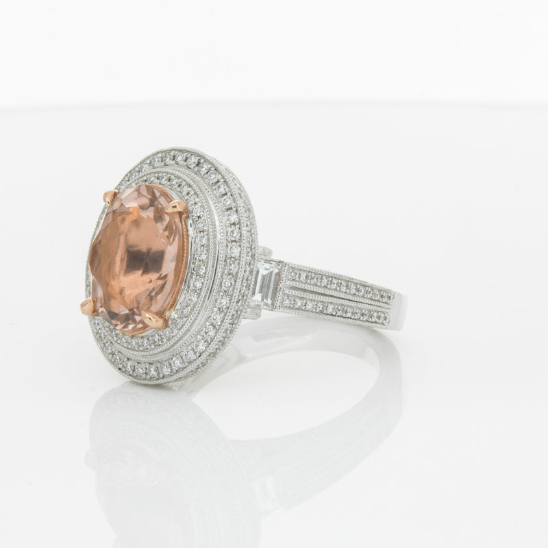 18ct White Gold 3.30ct Morganite & Diamond Halo Ring-Ring-Walker & Hall