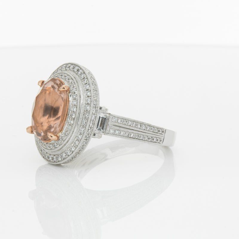 18ct White Gold 3.30ct Morganite & Diamond Halo Ring-Ring-Walker & Hall