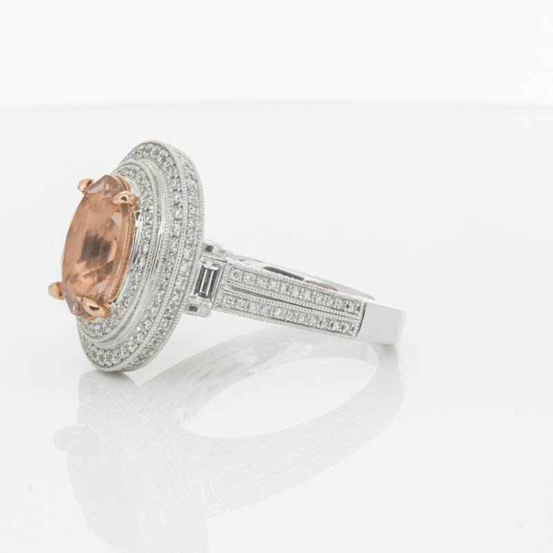 18ct White Gold 3.30ct Morganite & Diamond Halo Ring-Ring-Walker & Hall