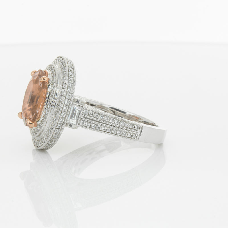 18ct White Gold 3.30ct Morganite & Diamond Halo Ring-Ring-Walker & Hall