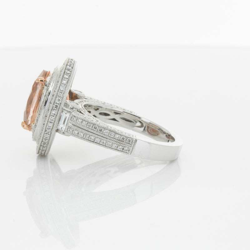 18ct White Gold 3.30ct Morganite & Diamond Halo Ring-Ring-Walker & Hall